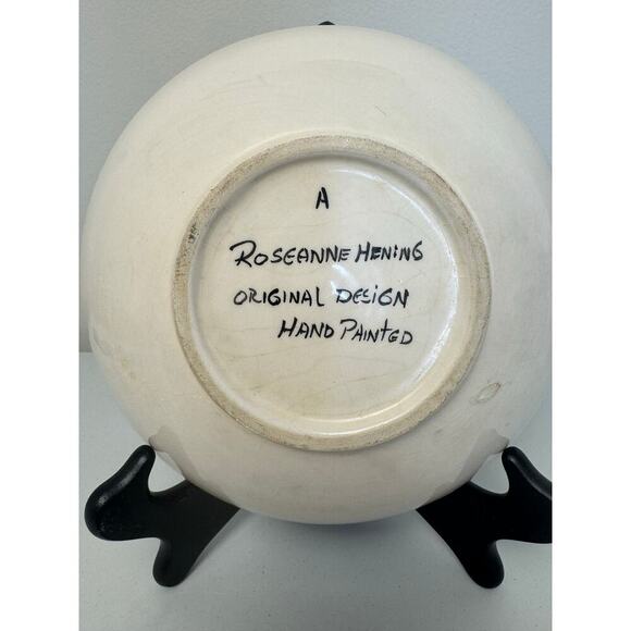 Roseanne Henning Hand Painted Pottery 8” Bowl Tug Boats Portsmouth NH Signed - Picture 4 of 8